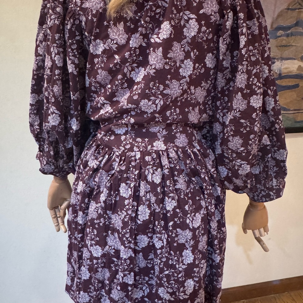 Madewell billowy maroon dress with white floral detail - Picture 8 of 11